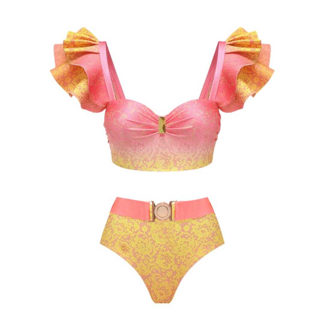 Dame Bikini sæt med usædvanlige flæsedetaljer og luksuriøs bælte Stilla