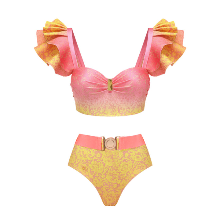 Dame Bikini sæt med usædvanlige flæsedetaljer og luksuriøs bælte Stilla