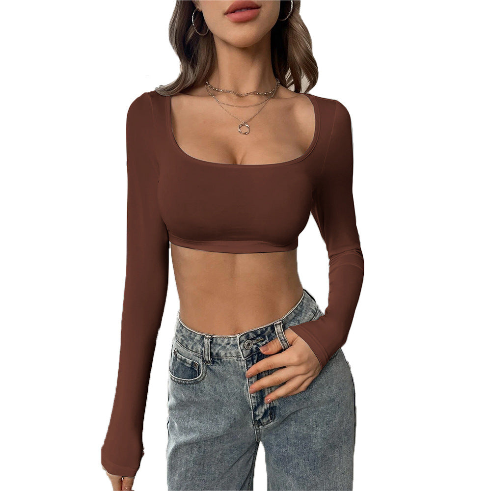 Kvinders langærmet crop top med elegant firkantet udskæring og behagelig pasform Stilla