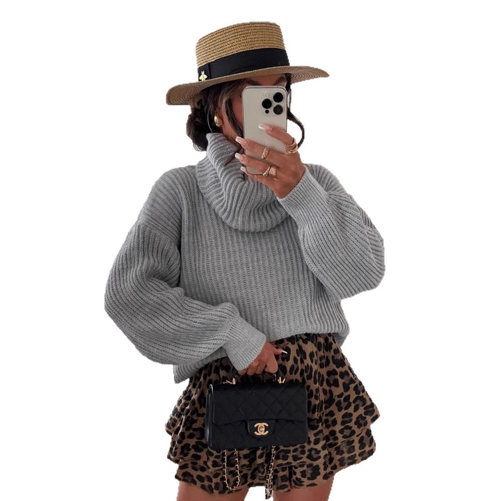 Kvinders chunky strikket sweater med høj krave og bredskårede ærmer Stilla