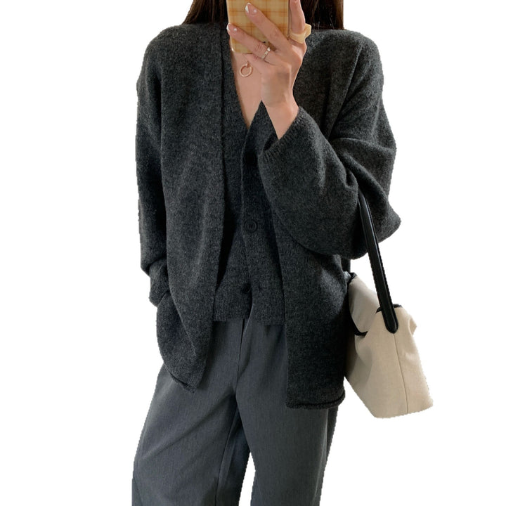 Kvinders casual strik cardigan med knaplukning og voluminøse ærmer Stilla