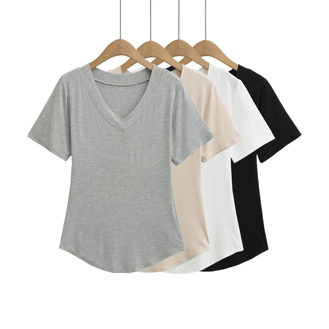 Dame V-hals T-shirt i åndbart jersey-stof Stilla