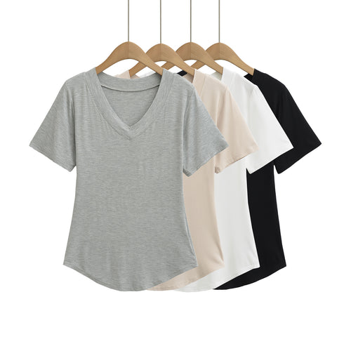 Dame V-hals T-shirt i åndbart jersey-stof Stilla