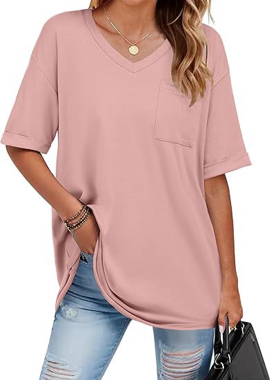 Dame V-hals T-shirt med praktisk brystlomme Stilla