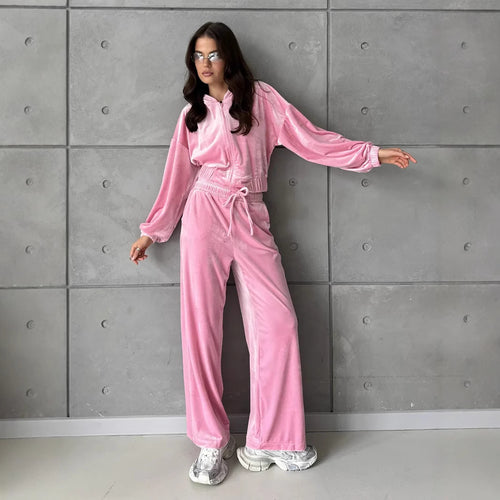 Kvinders velour tracksuit med høj talje og cropped jakke Skovae