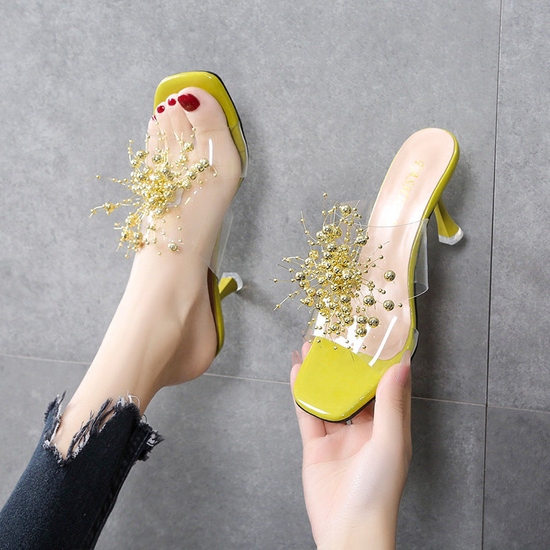 Dame Peeptoe-sandaler med transparent rem og dekorativt blomsterdesign Stilla