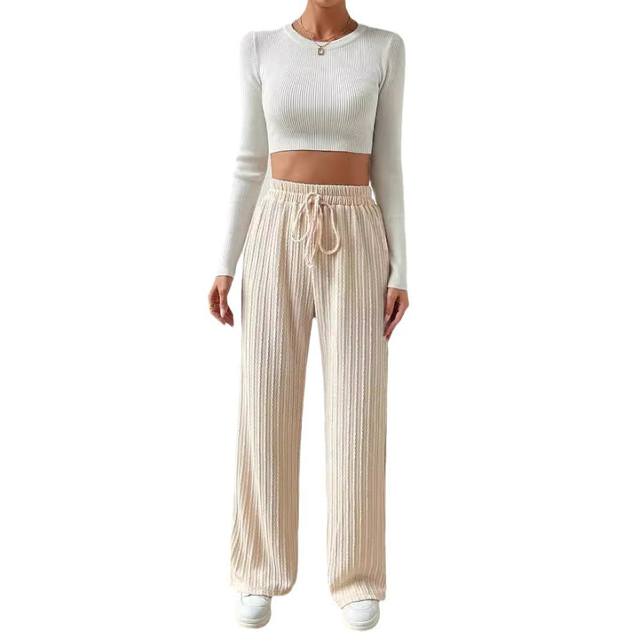 Dame afslappet lounge-sæt med strækbart crop-top og bløde palazzo-bukser Stilla
