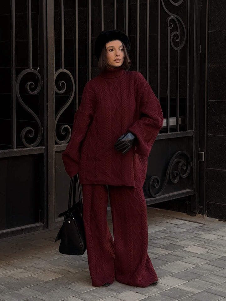 Damer hyggelig strikket jumpsuit med kabelmønster Stilla