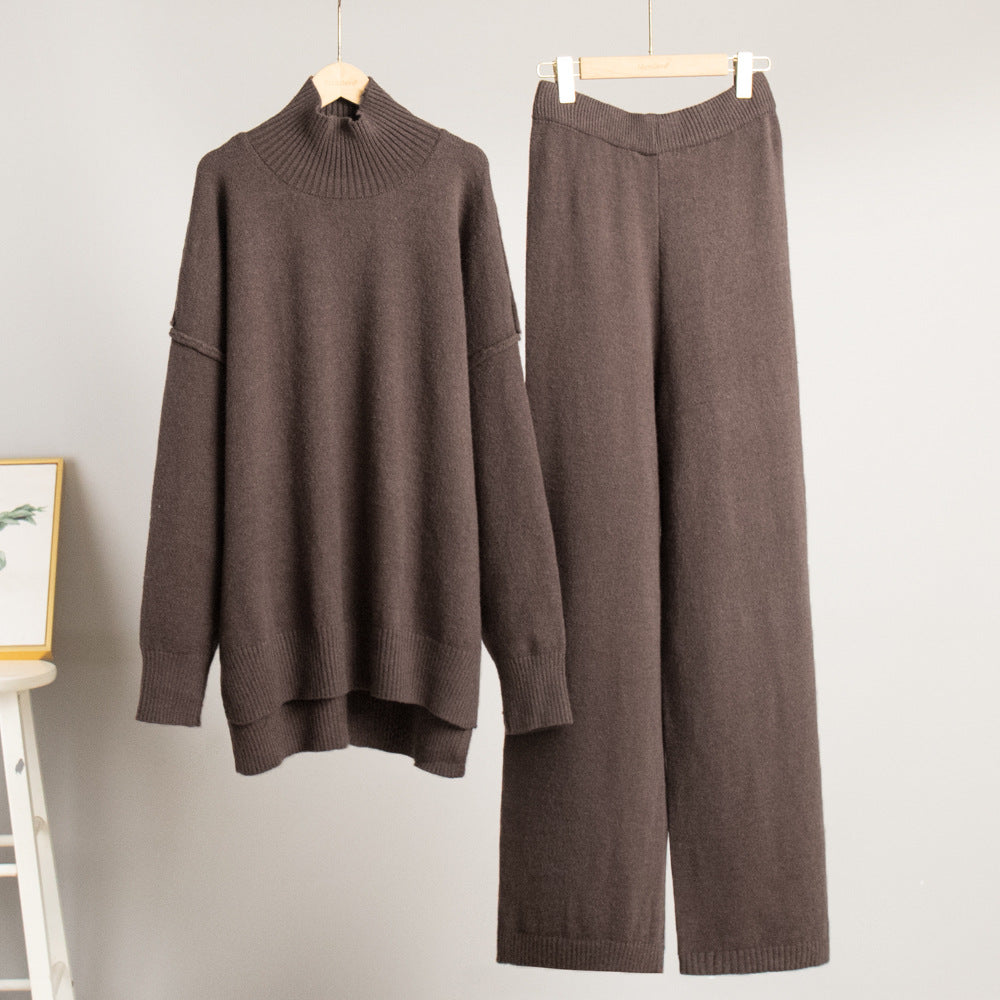Dame Elegant Strik Ensemble med Høj Krave og løs pasform Stilla