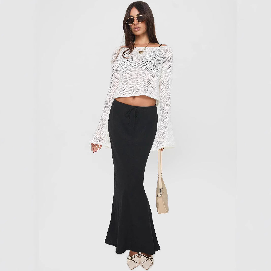 Dame afslappet cropped sweater i åbent strikdesign Stilla