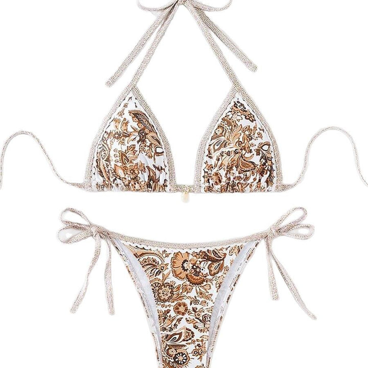 Dame Triangel-bikini med blomsteragtigt vintage-mønster Skovae