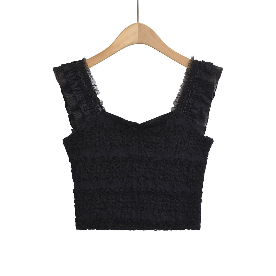 Dame Rynket Crop Top med elastisk materiale og skønne spaghetti-stropper Stilla