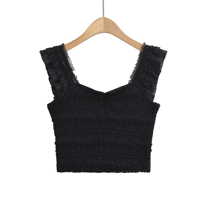 Dame Rynket Crop Top med elastisk materiale og skønne spaghetti-stropper Stilla