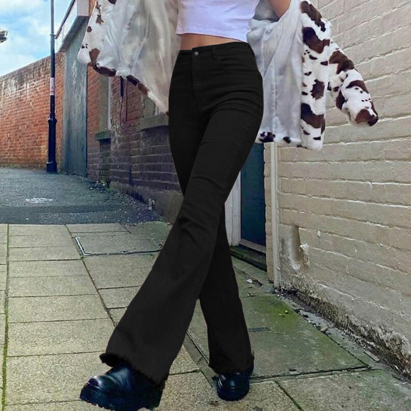 Dame klassiske bootcut-jeans med frynset kant og høj talje Stilla