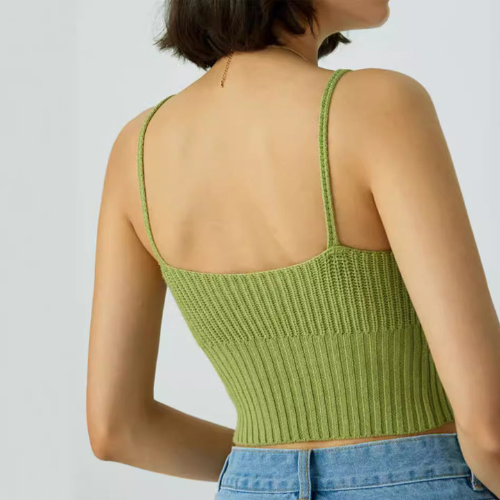 Dame legende strikket Crop-Top med blomsterbroderi Stilla