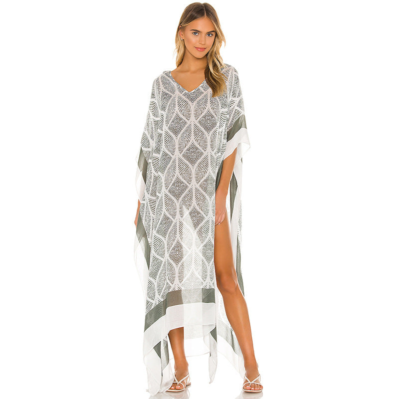 Dame Elegant Trykt Strand Kaftan Stilla