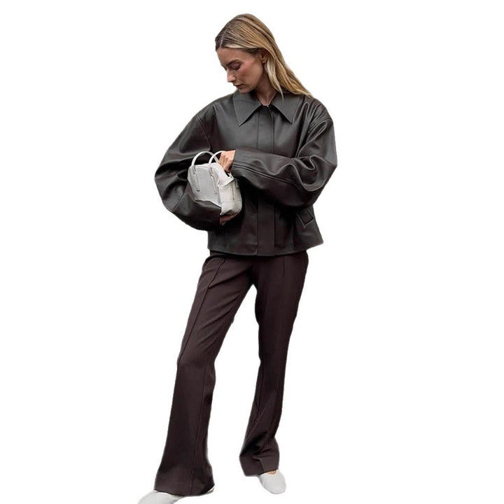 Dame moderigtig kunstlæderjakke med oversized design Stilla