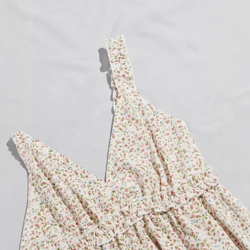 Dame bluse top med blomster rynket kant og V-hals Stilla