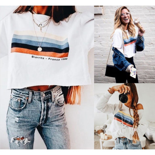 Kvindes Off-Shoulder Sweatshirt med kontraststribemønster Stilla