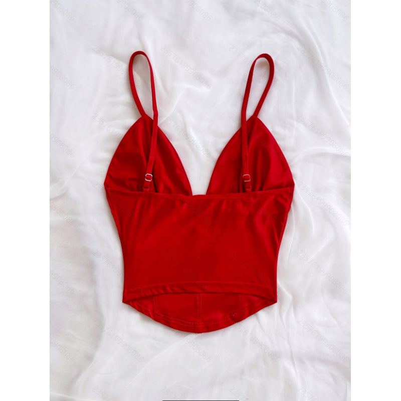 Dame bustier-top med dybt V-halsudskærings- og dekorative draperingselementer Skovae