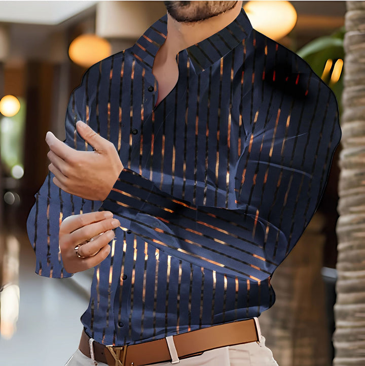 Herrer Stilfuld Slim-Fit Stribet Button-Up Skjorte Stilla