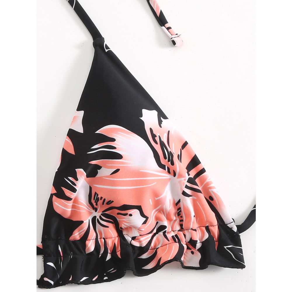 Damer triangel-bikini-sæt med legende flæse-detaljer og blomstret design Stilla