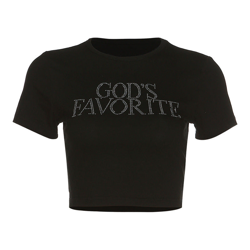 Dame Crop-T-Shirt med glinsende skrift Stilla