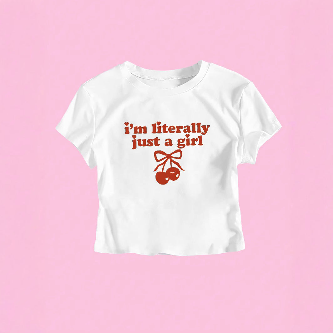 Dame Crop-T-Shirt med frække kirsebærmotiv og legende kunstnerisk design Skovae