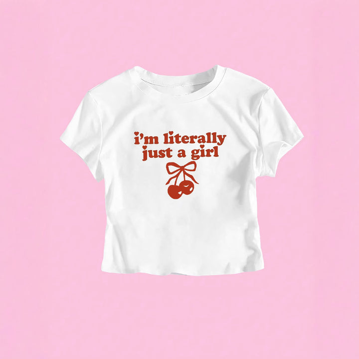 Dame Crop-T-Shirt med frække kirsebærmotiv og legende kunstnerisk design Skovae