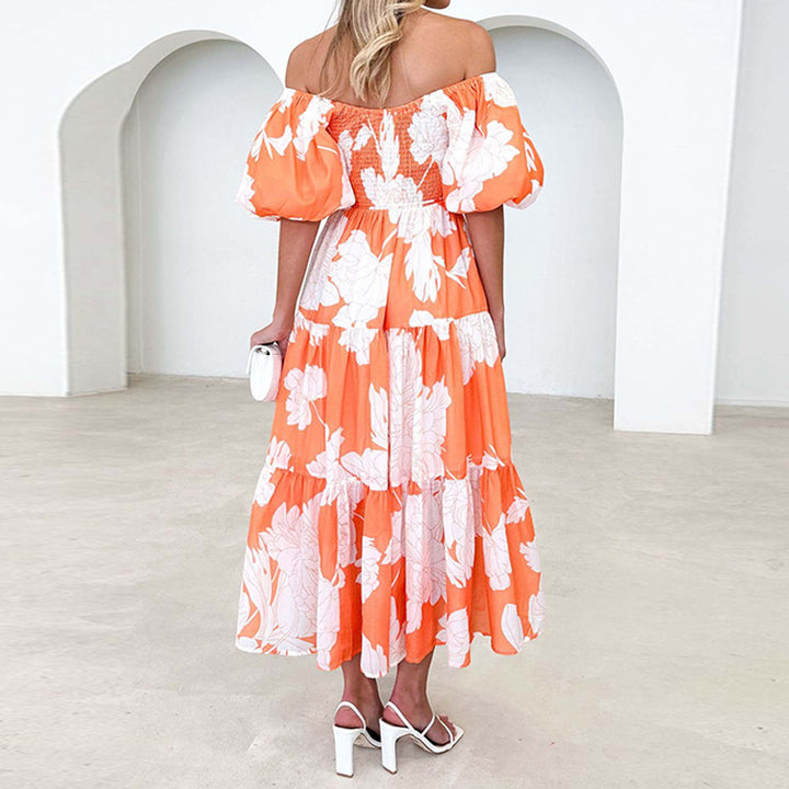 Dame Maxi Kjole med voluminøse pufærmer og blomsterdesign Stilla