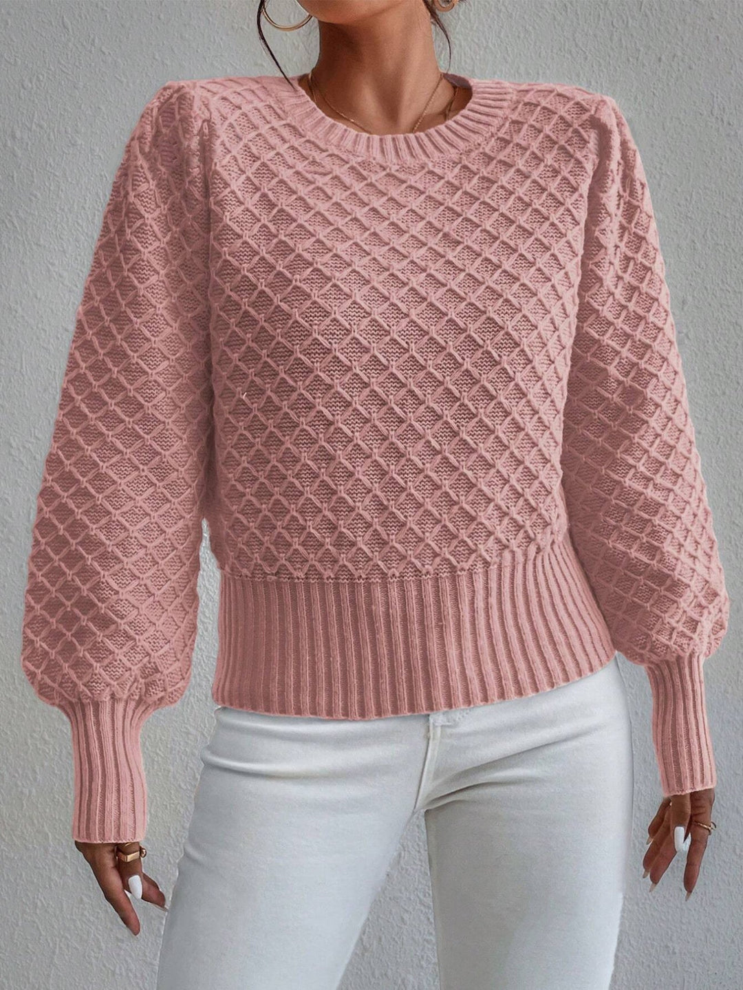 Stilla | Pullover Sweatshirt Uldblanding Relaxed Fit Steppemønster Rund halsudskæring