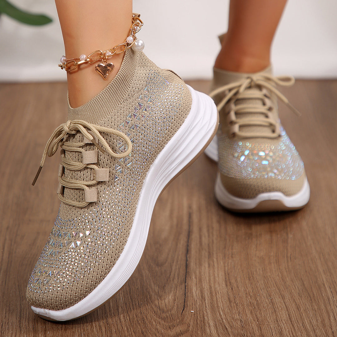 Dame Åndbare Sport-Sneakers med glitrende Applikation og skridsikker Sål Stilla