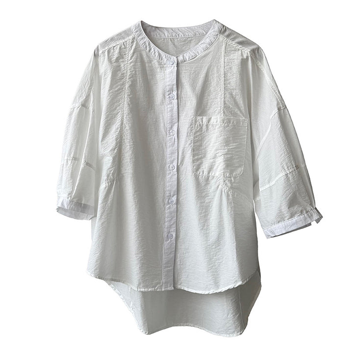Dame afslappet langærmet blouse med knapbar udskæring og brystlomme Stilla