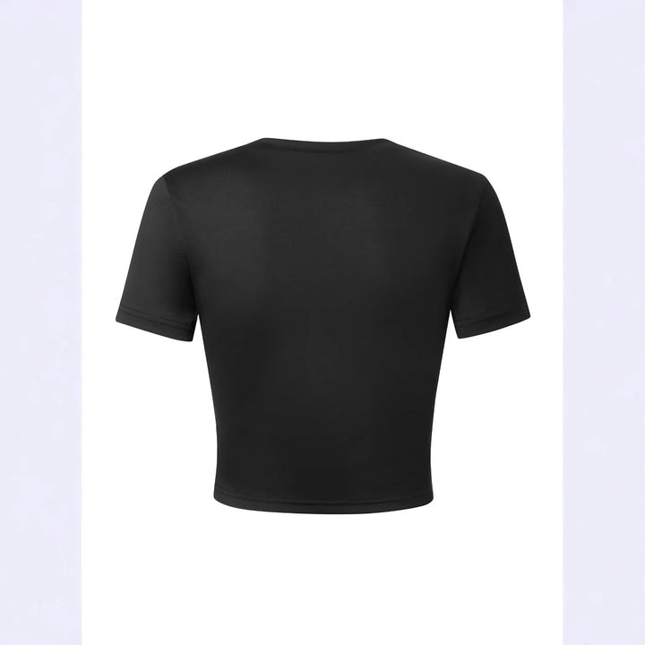 Dame Crop-T-Shirt med iøjnefaldende statementtryk Skovae