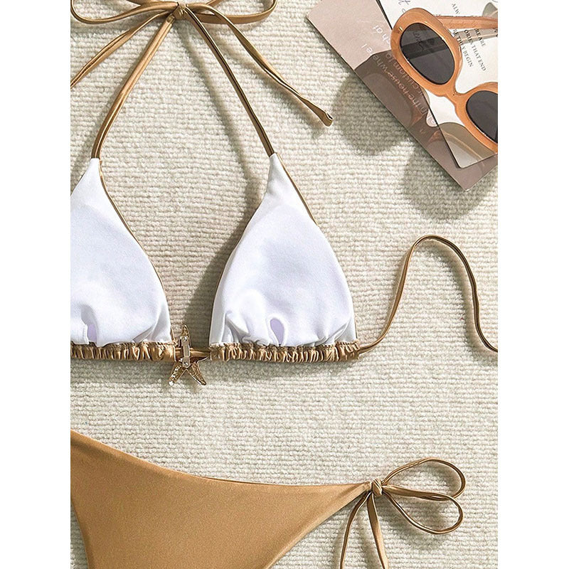 Dame Triangel-Bikini med justerbare bånd og dekorativ smykkedetail Skovae