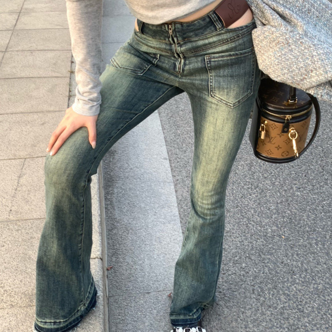 Dame højtaljede jeans med trendy used-look og moderne snit Stilla