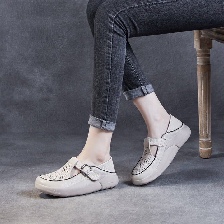 Dame Læder Spænde Clogs med perforeret Design Stilla