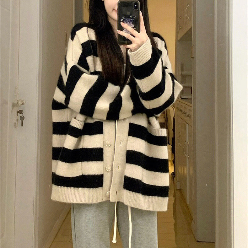 Dame Stribet Overdimensioneret Strikcardigan Stilla