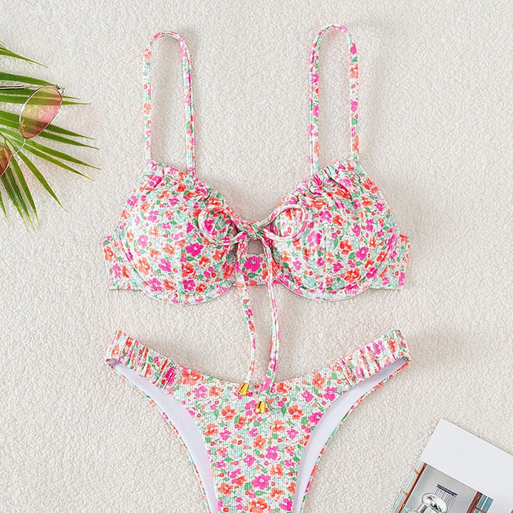 Dame Bikiniset med moderne blomsterdesign og justerbare stropper Skovae