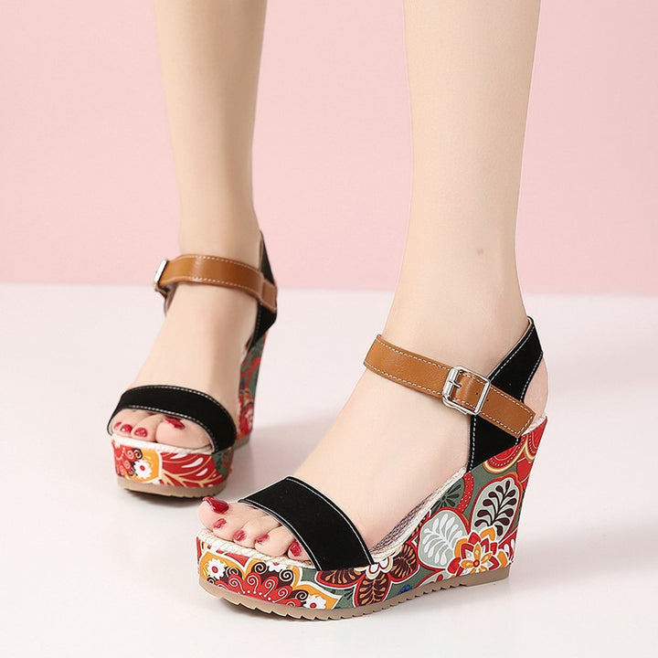 Dame Wedge-sandaler med blomstret design og justerbar rem Stilla