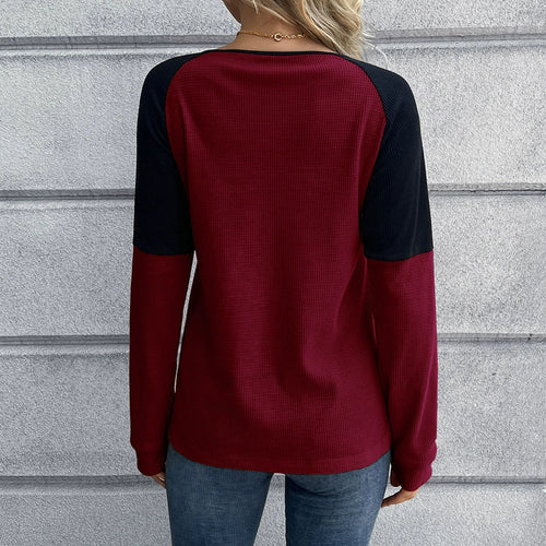 Stilla | Langærmet T-shirt Vaffelstrik Knaplukning Raglanærmer Løs pasform