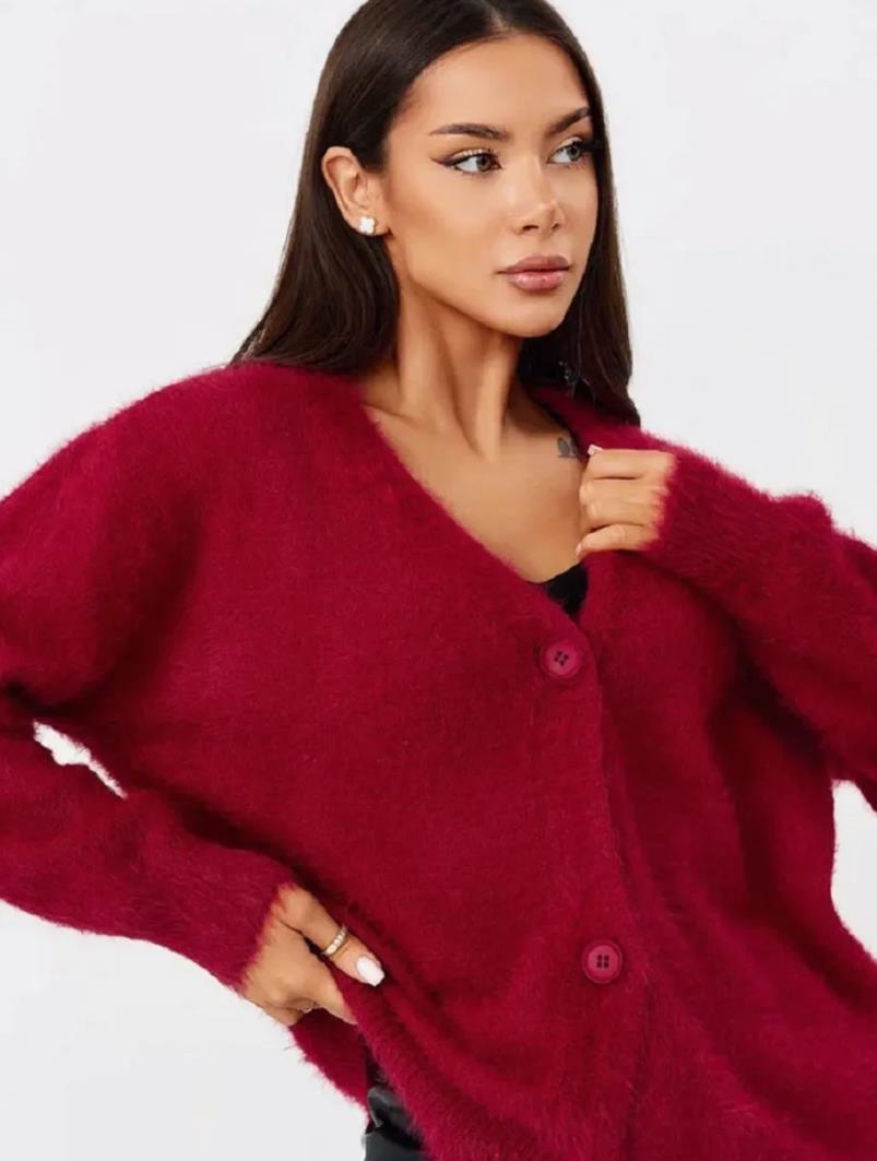 Damer hyggelig strikjakke med blød mohair-blanding og elegant knapliste Stilla