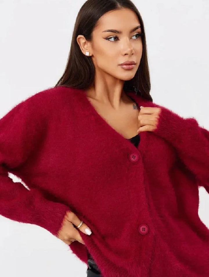 Damer hyggelig strikjakke med blød mohair-blanding og elegant knapliste Stilla