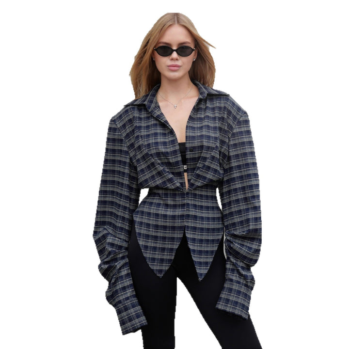 Kvinders oversized skjorte bluse med asymmetrisk kant og oversized ærmer Stilla