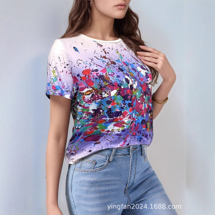 Damer Kunstnerisk Splash-tryk T-shirt Stilla