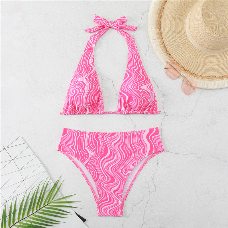Damer triangel-bikini med elegant omslag detalje og fashionable bølgemønster Skovae