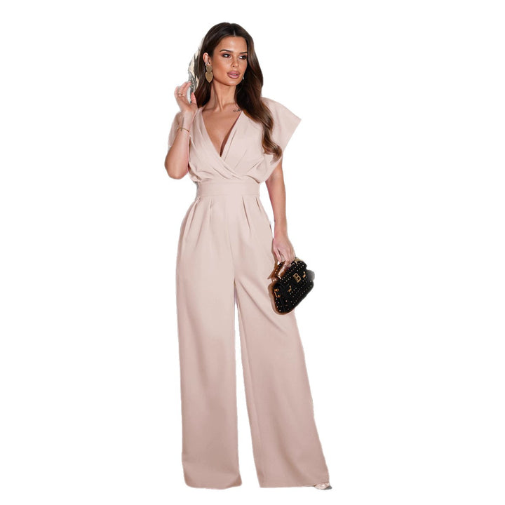 Dame Elegant Jumpsuit med V-hals og brede ben Stilla