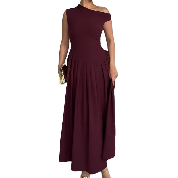 Kvinders elegante off-shoulder maxi kjole med plisseringer og flydende nederdel Stilla