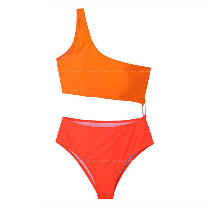 Dame Triangel-Bikini med asymmetrisk snit og integreret rynkning Skovae