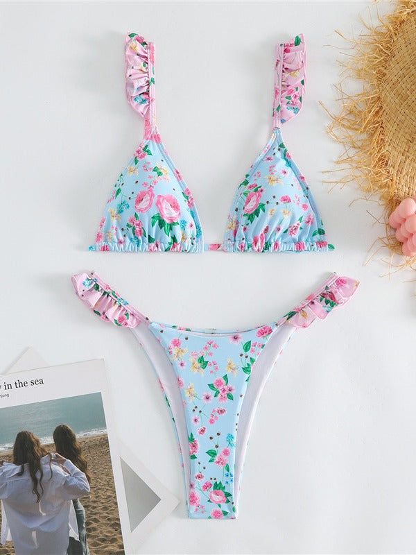 Dame Volants Floral Trekant Bikini Sæt Stilla